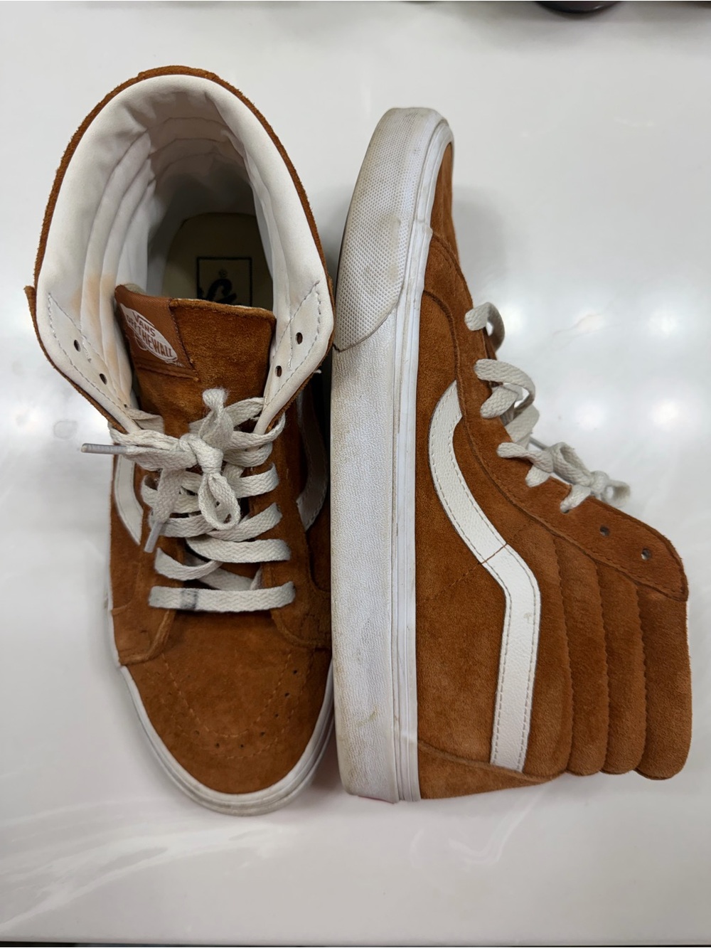 Vans High-Top Suede Sneakers in Brown and White
